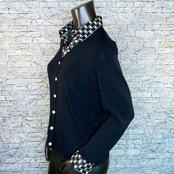 Alfred Dunner Cardigan Style Top Polka Dot Trim Size Medium Faux Button Front - Picture 2 of 6